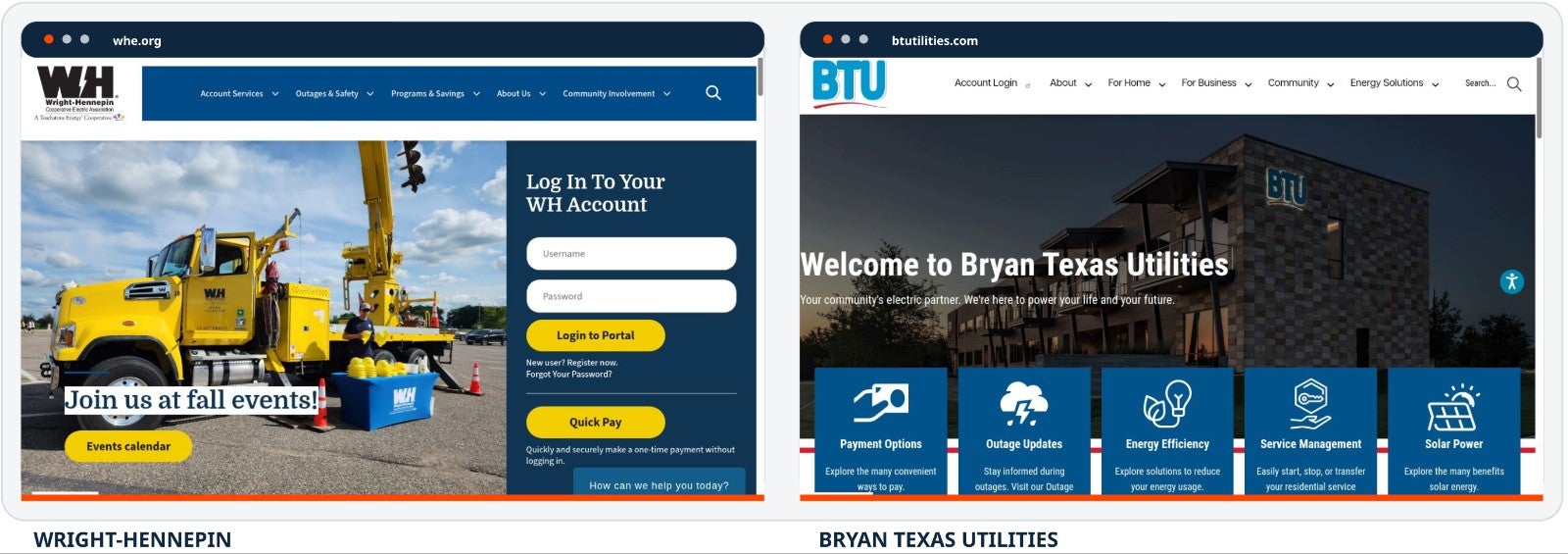 WHE and BTU website screenshots